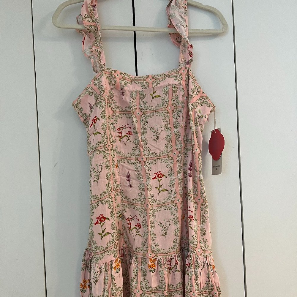 Women's Dainty Floral Tile Print Flutter Sleeve Mini Dress-Agua Bendita xTarget
